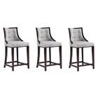 Manhattan Comfort Fifth Avenue 19" Traditional Faux Leather Upholstered Counter Stool - Light Grey - 3 Pack-Traditional Counter Stool with Backseat Perfect for Bar and Kitchen Use. Set of 3
