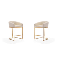 Manhattan Comfort - Louvre tabouret de comptoir moderne du milieu du siècle de 20" en similicuir crème et or titane - lot de 2-Tabouret de comptoir moderne du milieu du siècle avec dossier, parfait pour une utilisation au bar et dans la cuisine
