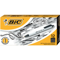 BIC Clic Stic Ballpoint Pens - Retractable - 1.0mm - Black - 12 Pack-Smooth writing