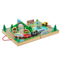 Melissa & Doug, Chemin de fer à emmener partout avec 17 pièces en bois, 3 trains, véhicule, pièces de jeu, pont -
Chemin de fer de table