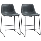 HOMCOM Counter Height Bar Stools with Back - Black - 2 Pack-Classic distressed PU leather design
