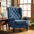 HOMCOM - Fauteuil d’appoint en tissu avec pieds en bois - accoudoirs roulés pour chambre - bleu-Pieds en bois peints avec patins antidérapants pour un équilibre supplémentaire 
