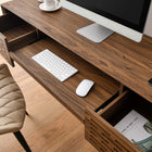 Modway Merit 60" Wall Mount Wood Office Desk - Walnut-Full-Extension Drawers