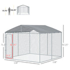 PawHut Outdoor Dog Kennel with Waterproof UV-Resistant Cover - 9.8' x 9.8' x 7.7' - Silver-Top canopy offers protection from the rain and sun 