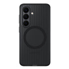 Samsung Galaxy S26 Rugged Magnet Case - Black-Raised edges protect the screen and camera, while grooved sides enhance grip. A padded inner layer adds cushioning for comfort in use