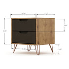 Manhattan Comfort Rockefeller 20.08" Mid-Century Modern 2-Drawer Nightstand - Nature/Textured Grey-Includes 2 Spacious Drawers With Simple .75 Gliding Mechanism