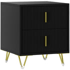 HOMCOM - Table de chevet avec pieds en métal pour chambre - noir-Façades de tiroirs cannelées avec un cadre en métal doré qui complète la décoration de votre intérieur