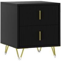 HOMCOM - Table de chevet avec pieds en métal pour chambre - noir-Façades de tiroirs cannelées avec un cadre en métal doré qui complète la décoration de votre intérieur