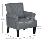 HOMCOM Fabric Accent Chair with Wood Legs - Rolled Arms for Bedroom - Grey-Deep foam padding all over with S spring inside to sink in comfortably  
