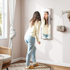 HOMCOM LED Lighted Mirror Jewelry Cabinet with Full-Length Mirror - 14.6" L x 4.1" W x 42.5" H - White-Interior warm LED mirror for easy makeup application 