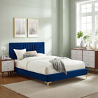 Modway Sofia Channel Tufted Performance Velvet Twin Platform Bed - Navy-Bed Weight Capacity: 800 lbs
