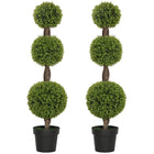 HOMCOM - Plantes décoratives artificielles de buis en pots 45,3 po - vert - lot de 2-Ensemble de deux arbres en buis taillés en forme de boule pour rehausser l'esthétique de la pièce 