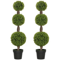 HOMCOM - Plantes décoratives artificielles de buis en pots 45,3 po - vert - lot de 2-Ensemble de deux arbres en buis taillés en forme de boule pour rehausser l'esthétique de la pièce 