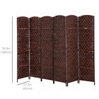 HOMCOM 6 Panels Hand-Woven Freestanding Room Divider for Home Office - Brown-Connected with dual directional hinges so this room divider can be adjusted to any angle
