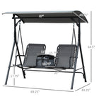Outsunny 2-Person Covered Porch Swing Patio Swing with Pivot Storage Table-Breathable mesh seat material is weather rand wear-resistant while still being easy-to-clean