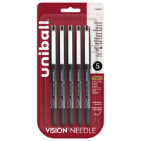 uni-ball Vision Needle Rollerball Pens - 0.5mm - Black - 5 Pack-Rollerball Pens
