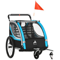 Aosom - Remorque vélo bébé 3 en 1 2 places haute visibilité - Bleue-Accessoire de vélo 3-en-1 ultra-polyvalent, poussette et chariot de jogging, vous permettant de profiter au maximum de vos activités de plein air, quelles qu'elles soient 