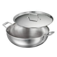 Tramontina Utsava Tri-Ply Clad Stainless Steel Covered Kadai-Even Heat, Every Time: Tri-ply clad construction ensures quick, consistent heating for large, shared meals