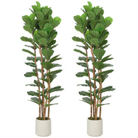 HOMCOM 6' Faux Fiddle Leaf Fig Tree - Green - 2 Pack-Features PEVA real-touch leaves and solid wood trunks for ultra-realistic look 