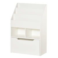 HOMCOM Kids Multi-Shelf Book Rack Organizer with Storage Drawer - White-Three-tier bookshelf, two storage compartments, and a large drawer for storing kids' clothes, books, or toys 