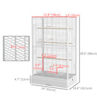 PawHut 39" H Bird Cage with Wooden Stands, Slide-Out Tray, Handle and Food Containers - White-Includes five perches and four plastic food containers 