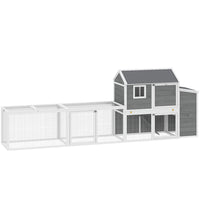 PawHut - Grand poulailler, 134 po L poulailler en bois avec parcours - gris-Sa longueur spacieuse de 133,5 po (339 cm) offre amplement d’espace pour que les poules puissent courir et explorer 