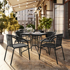 Chaise de restaurant empilable pour l’intérieur et l’extérieur en rotin noir (TLH-037-BK-GG)-Dossier courbé