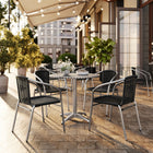 Table ronde en aluminium de 31,5 po avec 4 chaises en rotin noir, intérieur/extérieur (TLH-ALUM-32RD-020BKCHR4-GG)-31,50 larg. x 31,50 prof. x 27,50 haut. (po)
