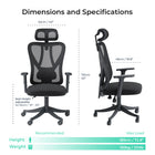 MotionGrey MC3 Ergonomic High Back Office Chair with Adjustable Armrests - Black-Reclining Backrest with Tilt Tension Control: Lean back with ease. The MC3 chair reclines up to 145°, allowing you to shift between focus and relaxation effortlessly with smooth tilt tension adjustment