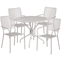 35.25'' Round Light Grey Indoor-Outdoor Steel Patio Table Set with 4 Square Back Chairs [CO-35RD-02CHR4-SIL-GG]-Set Includes Table and 4 Chairs