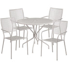 Table de jardin ronde de 35,25 po en acier gris pâle et 4 chaises à dossier carré, intérieur/extérieur [CO-35RD-02CHR4-SIL-GG]-L’ensemble comprend une table et 4 chaises
