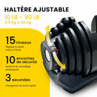 MotionGrey - Haltères ajustables - Ensemble de 10 à 90 lb avec poignée en métal antidérapante - Noir - Lot de 2-Conçu pour la stabilité et la sécurité, avec poignées antidérapantes et base solide pour un entraînement contrôlé