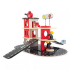 Janod Fire Station Toy Set-Firefighters can slide down the pole into action.
