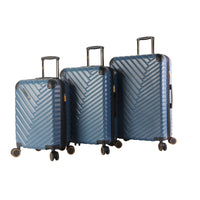 Lucas 3-Piece Durable Expandable Hardside Luggage Set with Spinner Wheels - Blue-Ergonomic, push-button locking handle is designed to fit comfortably in your hand.