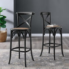 Modway Gear Bar Stool - Black-Woven Rattan Set