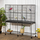PawHut - Grande cage à oiseaux en métal 64 po H, avec support roulant amovible - 62,8 po L x 18,9 po l x 64,2 po H - noir-Idéal pour les oiseaux de petite à moyenne taille 