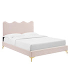 Modway Current Performance Velours Lit Plateforme Full Avec Pieds en Métal Doré - Rose-Système de soutien en lattes de bois