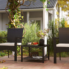 Outsunny - Outdoor Table basse d’extérieur en rotin avec plateau en verre trempé, étagère de rangement, cadre en acier-Le plateau en verre trempé assure la sécurité et facilite le nettoyage  