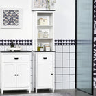 Kleankin Tall Freestanding Bathroom Linen Cabinet with Drawer - White-The painted surface is waterproof, which makes it easy to clean