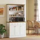 HOMCOM 71" H Kitchen Buffet Server Cabinet with Drawers and Storage - White-Three open shelves, three drawers, a large cabinet with two folding doors and a single-door cabinet provide ample storage space 