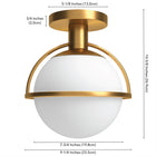 Hudson&Canal - Plafonnier semi-encastré Cieonna de 23,5 cm de large avec abat-jour en verre - Laiton antique/blanc-Nettoyer avec un chiffon doux et sec, sans produits chimiques agressifs ni produits de nettoyage abrasifs