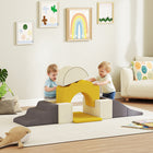 Qaba Baby Soft Play Set Foam Climbing Blocks Set - Yellow - Set of 7-Soft velvet cover and dense foam provide gentle, safe playtime 
