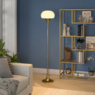 Hudson&Canal Aleister Torchiere Floor Lamp with Glass Shade - Brass/White Milk-Includes an 8 foot cord with foot step on/off switch
