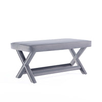 Manhattan Comfort - Abigail banc ottoman capitonné en velours style milieu du siècle 42,12" - gris-Ottoman moderne du milieu du siècle parfait pour le salon et la chambre à coucher