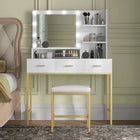 HOMCOM Vanity Desk with Mirror and Lights - 38.6" L x 17.7" W x 54.3" H - White-Solid steel frame and MDF with melamine for durability and cleanliness 