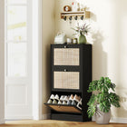 HOMCOM Rattan Shoe Storage Organizer with 3 Flip Drawers - Black-Melamine-faced particleboard for easy cleaning