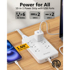 Huntkey Detachable Surge Protector Power Strip with 6 Outlets and 4 USB Ports - White - 2 Pack-Built with a 1080-Joule energy rating to actively shield your computers, TVs, and mobile devices from sudden power surges and lightning strikes.
