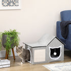 PawHut Large Cat Bed with Cushion and Scratching Pad - Grey-Includes a soft cushion for added comfort, which can be washed as a whole 