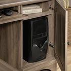 Sauder 66"W Harbor View Corner Computer Desk - Salt Oak-Additional features of this office desk include:  Slide-out keyboard/mouse shelf with metal runners and safety stops to keep you and your family safe