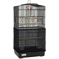 PawHut 36" H Bird Cage with Accessories, Handle and Mesh Cover - Black-Bird enclosure with ample space for small birds such as finches and budgies 